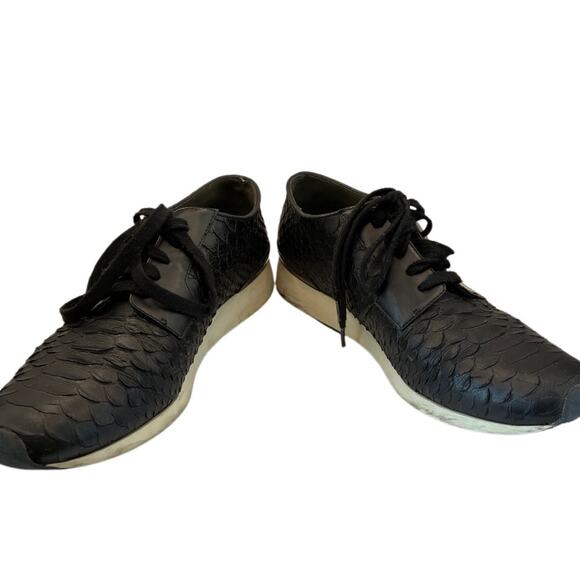 VINCE Rayner Leather Lace-Up Sneakers Snakeskin Embossed Luxe Black Size 10 - Picture 4 of 10